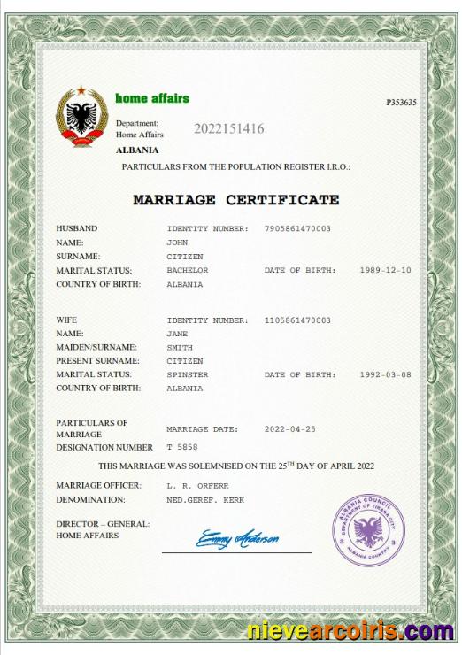 Albania marriage certificate